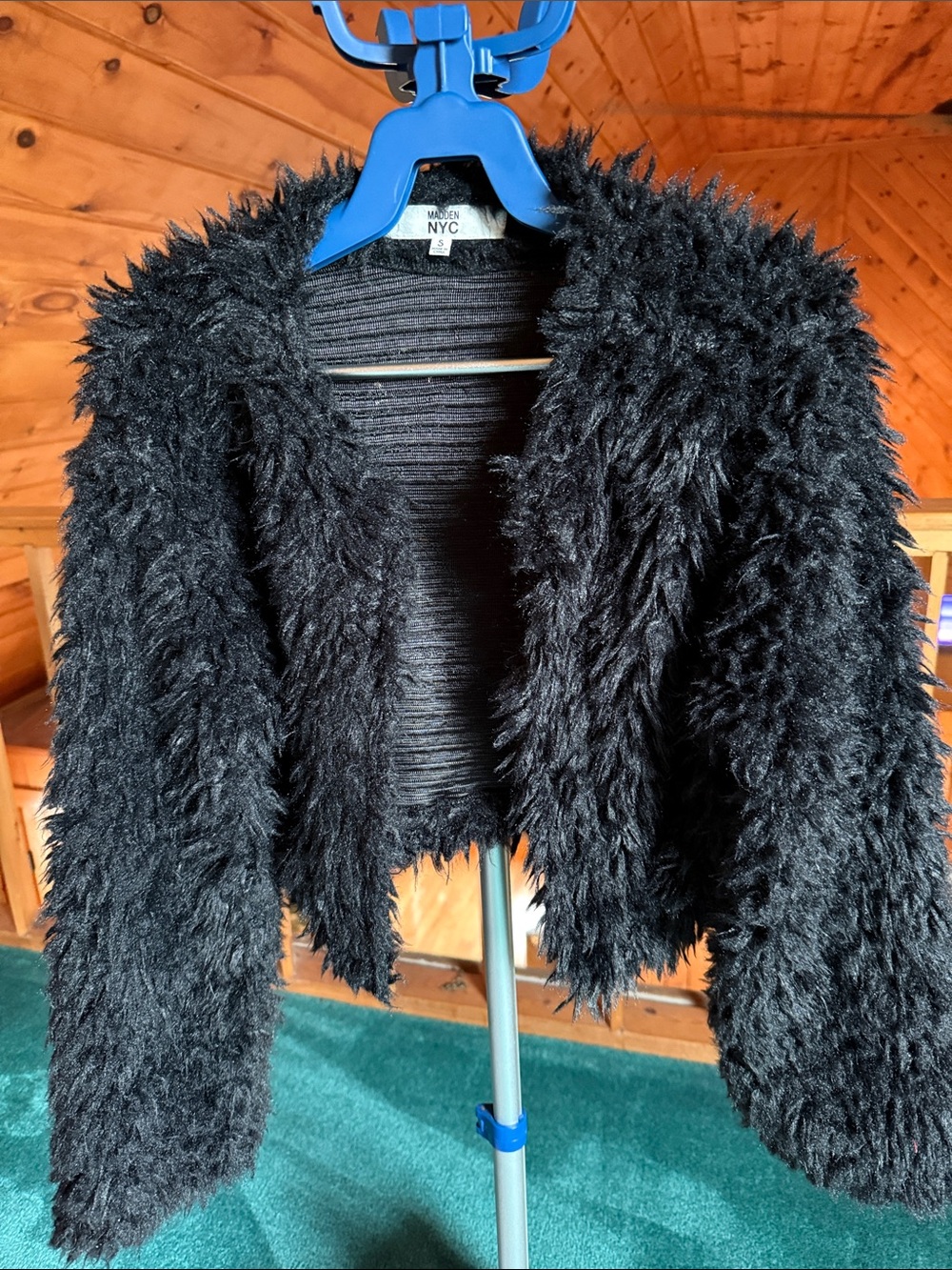 Madden NYC Black Faux-Fur Cropped Jacket